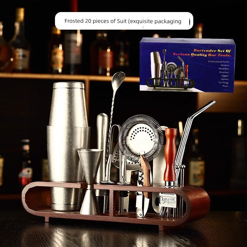 Boston 304 Bartender Standard Full Set of Bartending Utensils 6 Pieces Suit Cocktail Shaker with Rack Shaker Bartending Tool