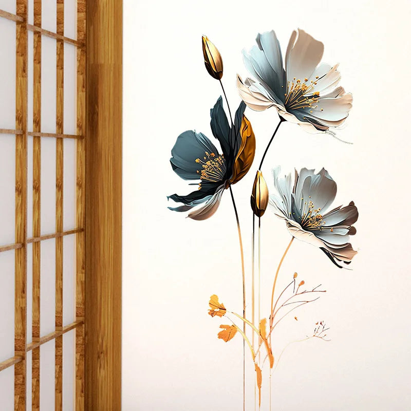 Beautiful Flower Wall Sticker For Living Room Background Decor Decals Bedroom Beautify Home Decoration Self-adhesive Wallpaper