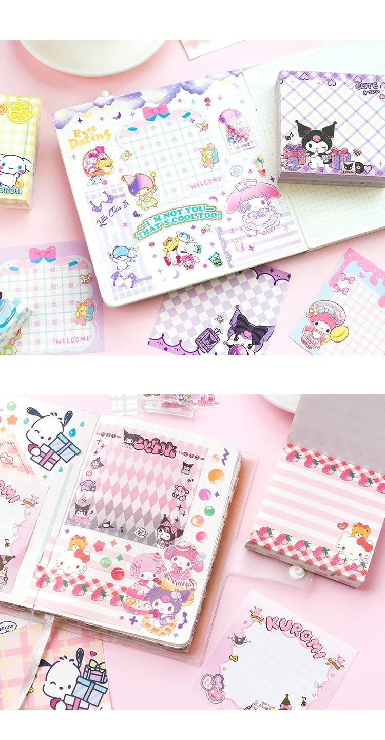 200 Pages Cute Cartoon Grid Character Memo Pad Scrapbooking Diary DIY Kawaii Stationery Non Sticky Notes Message Notepad Gift