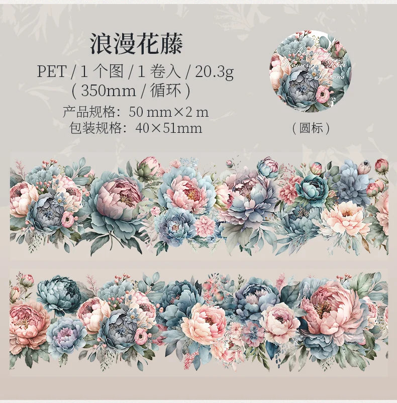 PET Tape flower Pattern Self-Adhesive Tape Sticker Decorative Masking Tape DIY Craft Decorative Tape For Scrapbooking Decoration