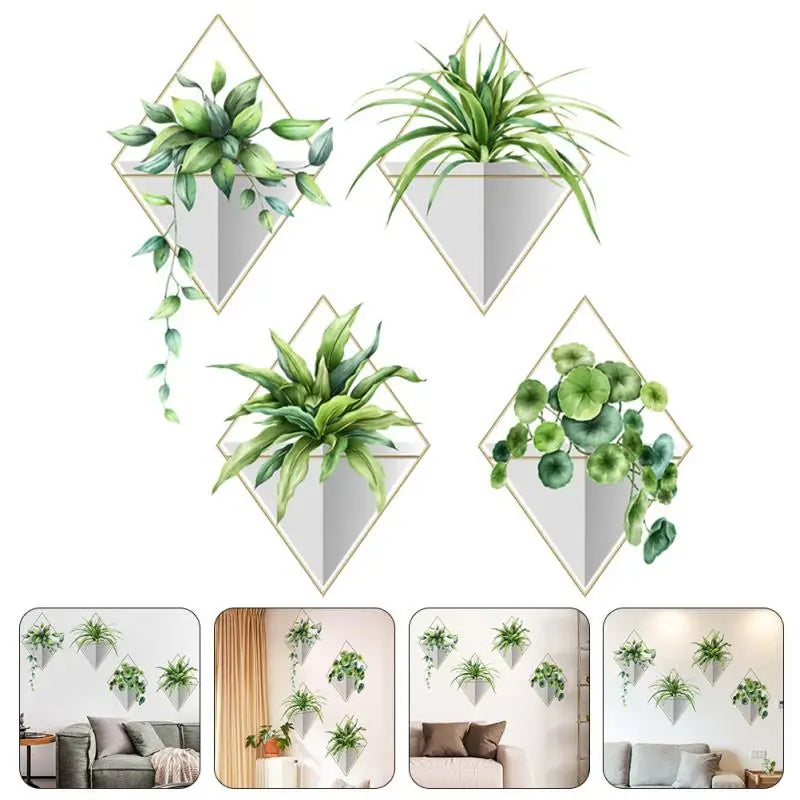 Bathroom Decorations Plants Wall Decals Potted Plants Wall Stickers Green Leaves Wall Posters Bonsai Wall Art Murals