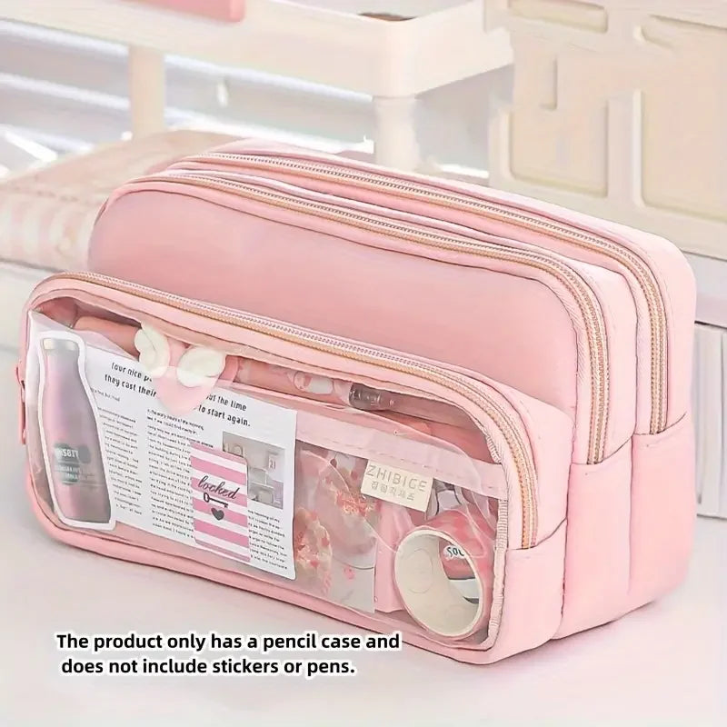 New Large Capacity Pencil Case Stationery Pen Bag Beauty Bag Portable Cosmetic Storage Bag Back to School Student Supplies