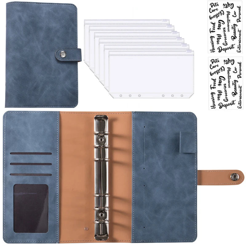 2024 A6 PU Leather Budget Binder Notebook Cash Envelopes System Set,with Binder Pockets for Money Budget Saving Bill Organizer