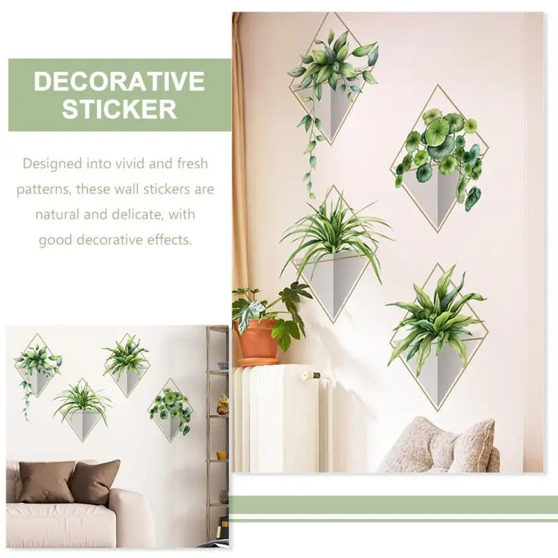 Bathroom Decorations Plants Wall Decals Potted Plants Wall Stickers Green Leaves Wall Posters Bonsai Wall Art Murals