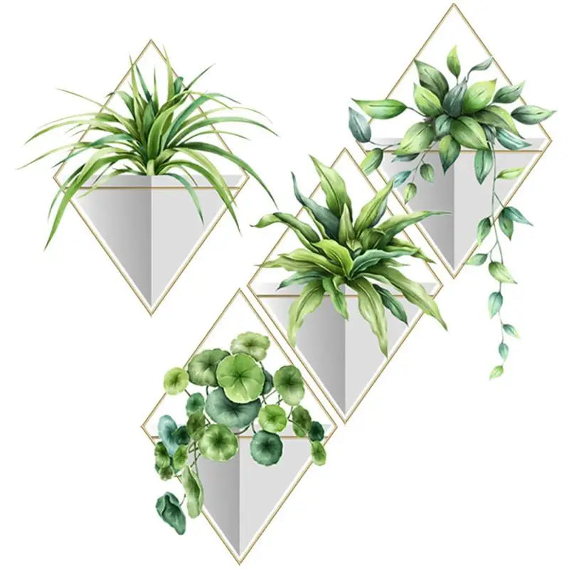 Bathroom Decorations Plants Wall Decals Potted Plants Wall Stickers Green Leaves Wall Posters Bonsai Wall Art Murals