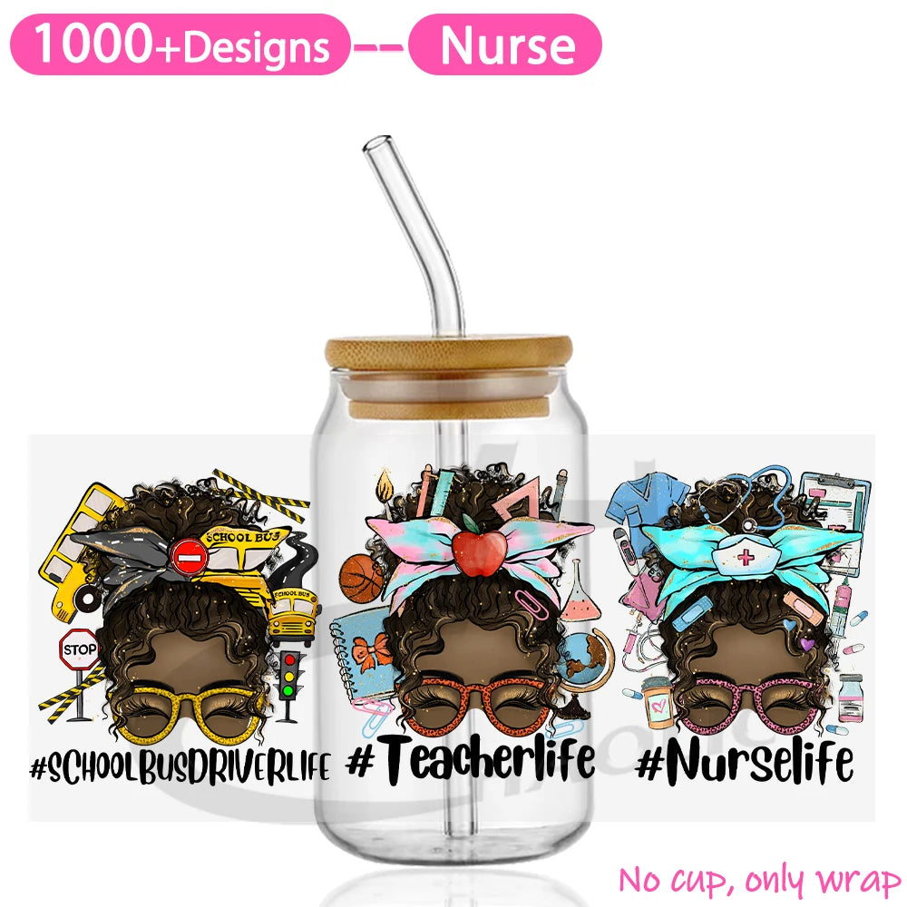 UV DTF Cup Wraps Transfers Nurse Sticker Iron On Transfer For Glass Can Wraps 16oz Libbey