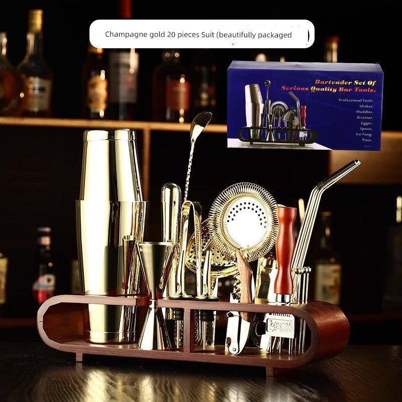 Boston 304 Bartender Standard Full Set of Bartending Utensils 6 Pieces Suit Cocktail Shaker with Rack Shaker Bartending Tool