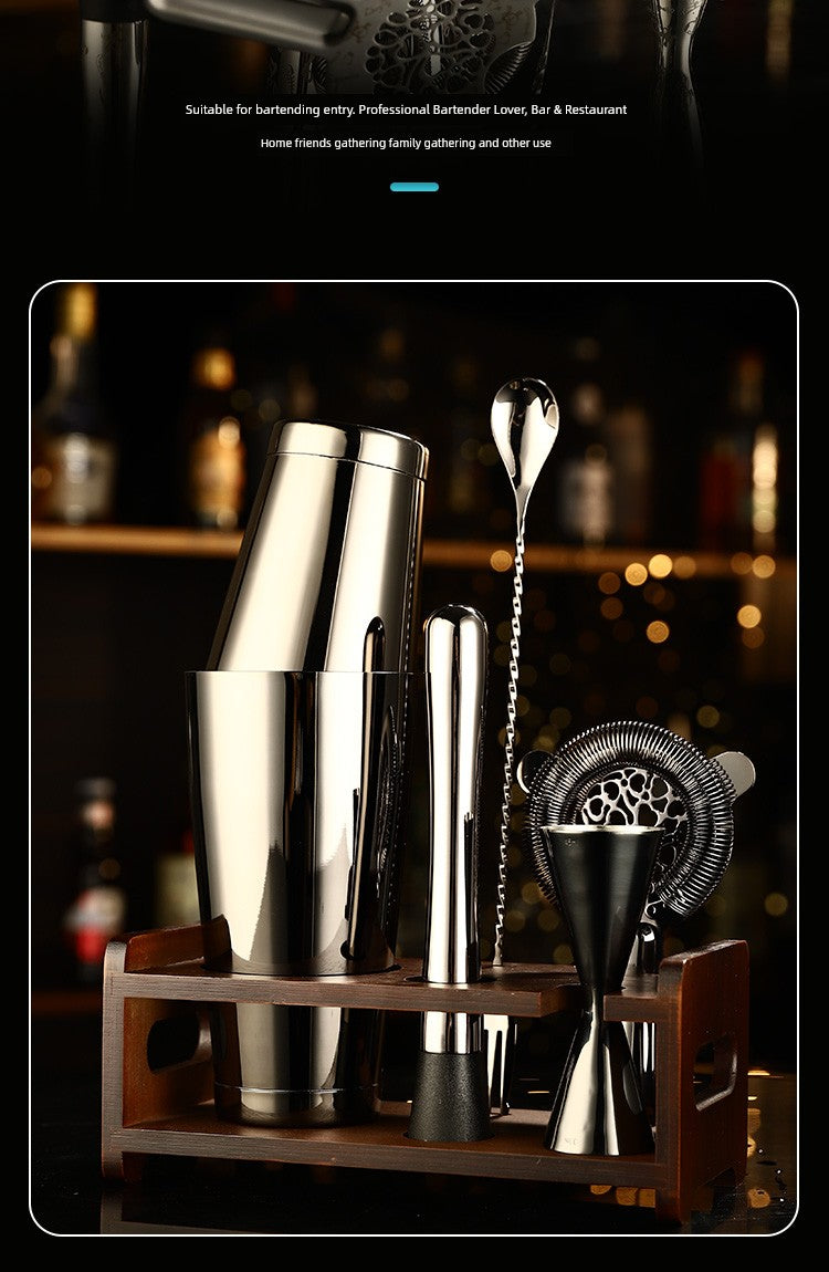 Boston 304 Bartender Standard Full Set of Bartending Utensils 6 Pieces Suit Cocktail Shaker with Rack Shaker Bartending Tool