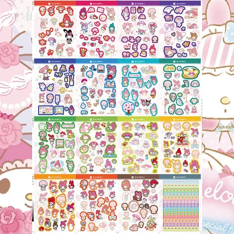 450Pcs Sanrio Kuromi Hello Kitty Sticker Book Melody Goo Card Cartoon Kawaii Sticker Hand Account Decoration For Girls Gift