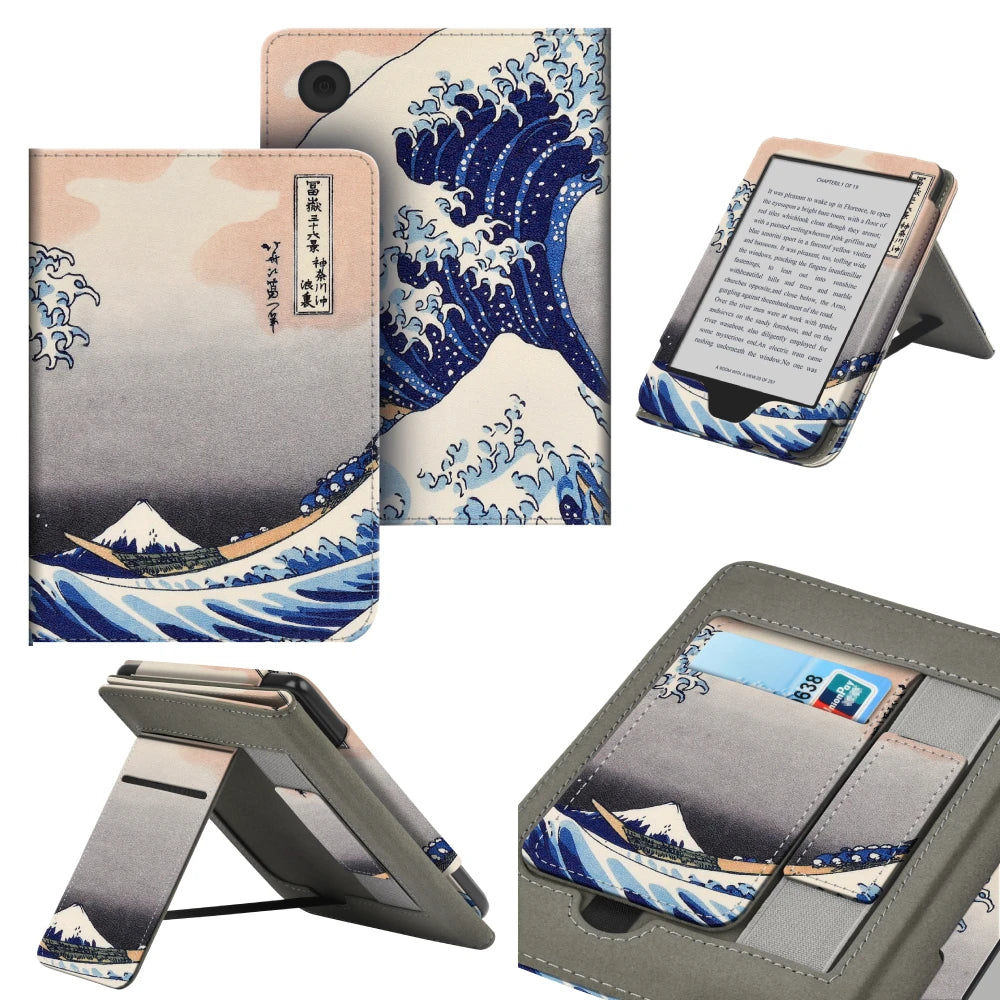 For Kobo Clara BW / Colour/ 2E Case with Hand Strap Stand Holder Card Slot 6 inch Leather Cover Ebook N365 N367 2024 N506 Funda