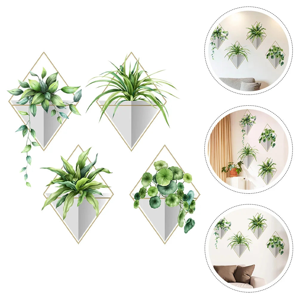 Bathroom Decorations Plants Wall Decals Potted Plants Wall Stickers Green Leaves Wall Posters Bonsai Wall Art Murals