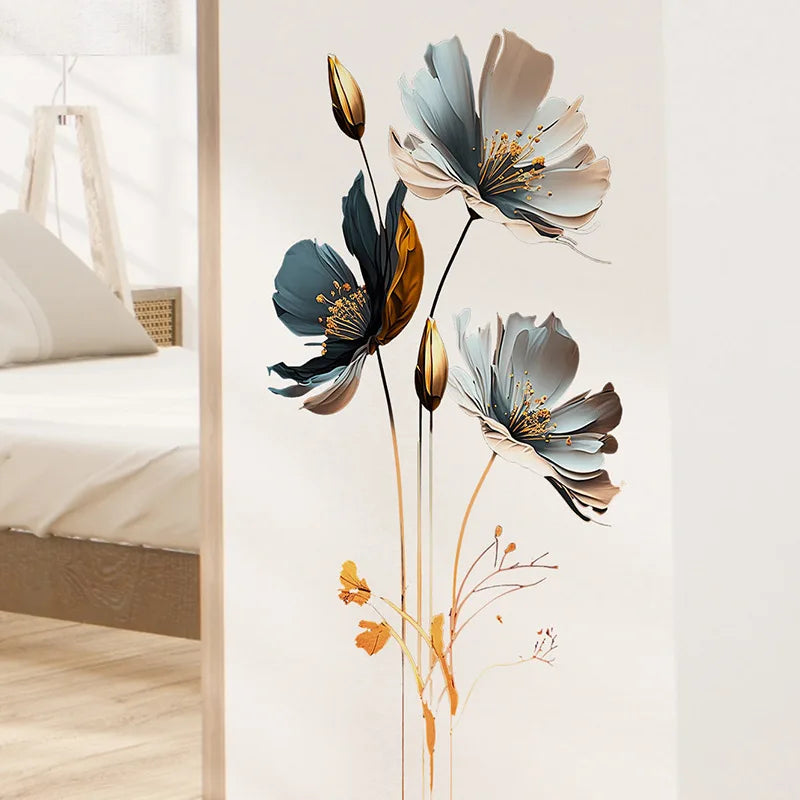 Beautiful Flower Wall Sticker For Living Room Background Decor Decals Bedroom Beautify Home Decoration Self-adhesive Wallpaper