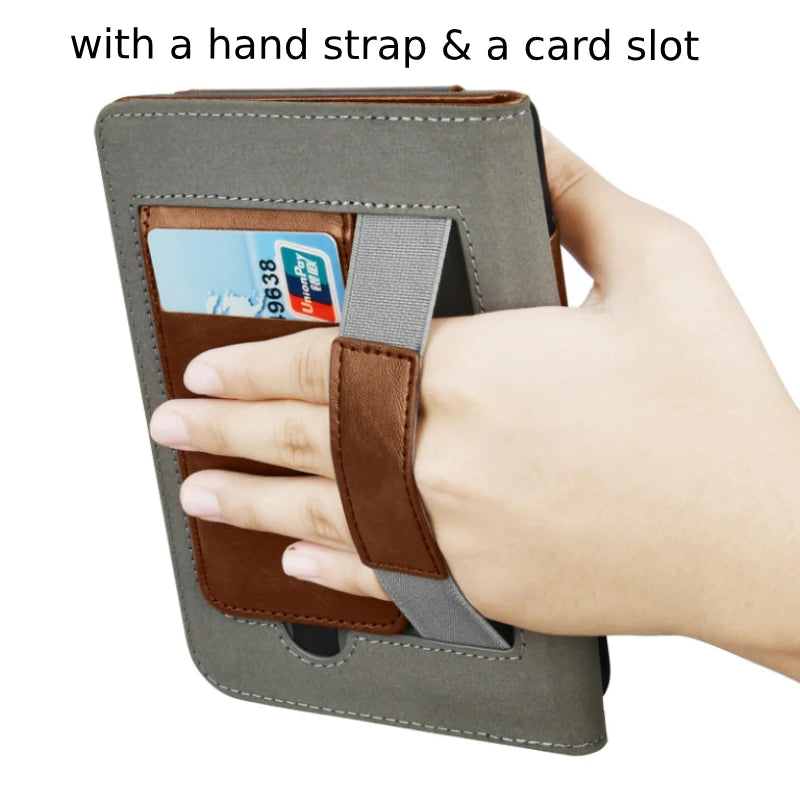 For Kobo Clara BW / Colour/ 2E Case with Hand Strap Stand Holder Card Slot 6 inch Leather Cover Ebook N365 N367 2024 N506 Funda