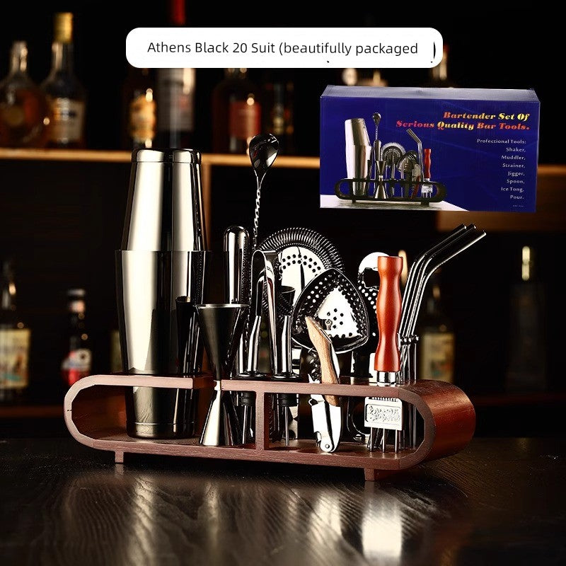 Boston 304 Bartender Standard Full Set of Bartending Utensils 6 Pieces Suit Cocktail Shaker with Rack Shaker Bartending Tool