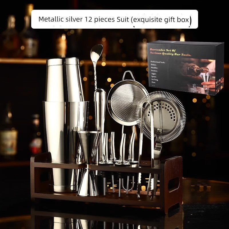 Boston 304 Bartender Standard Full Set of Bartending Utensils 6 Pieces Suit Cocktail Shaker with Rack Shaker Bartending Tool