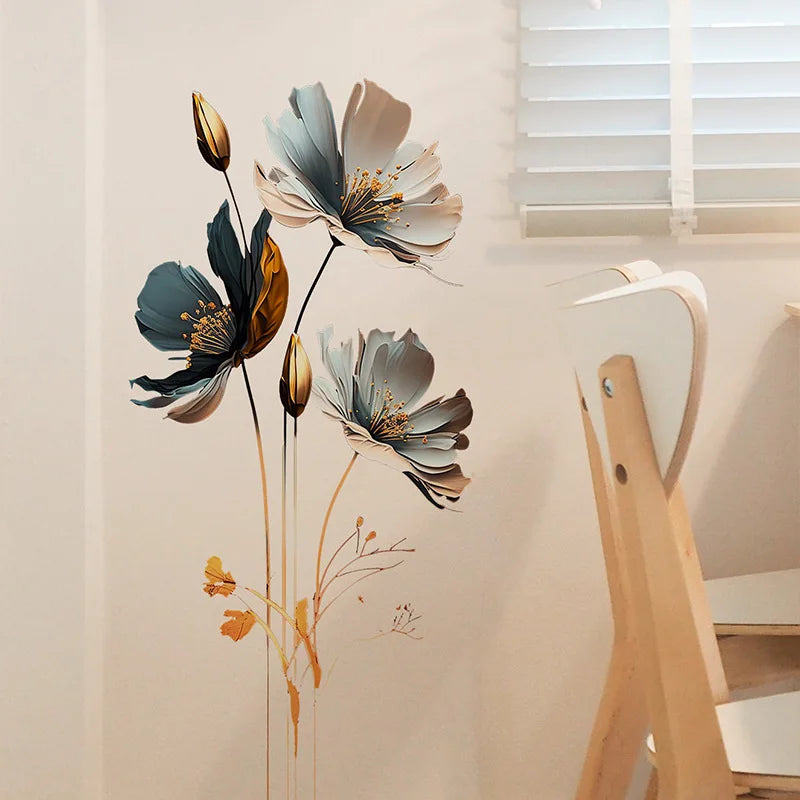 Beautiful Flower Wall Sticker For Living Room Background Decor Decals Bedroom Beautify Home Decoration Self-adhesive Wallpaper