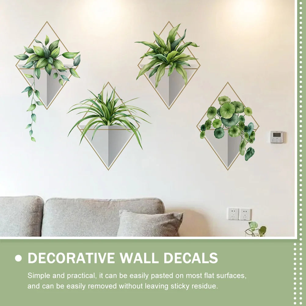 Bathroom Decorations Plants Wall Decals Potted Plants Wall Stickers Green Leaves Wall Posters Bonsai Wall Art Murals