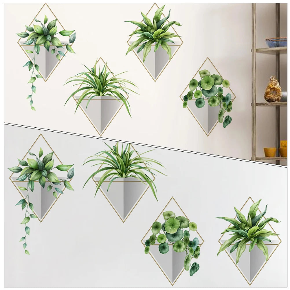 Bathroom Decorations Plants Wall Decals Potted Plants Wall Stickers Green Leaves Wall Posters Bonsai Wall Art Murals