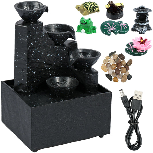 Tabletop Waterfall Decor Relaxation Meditation Desktop Fountain with Light Decorative Creative Flowing Water Ornaments Reusable