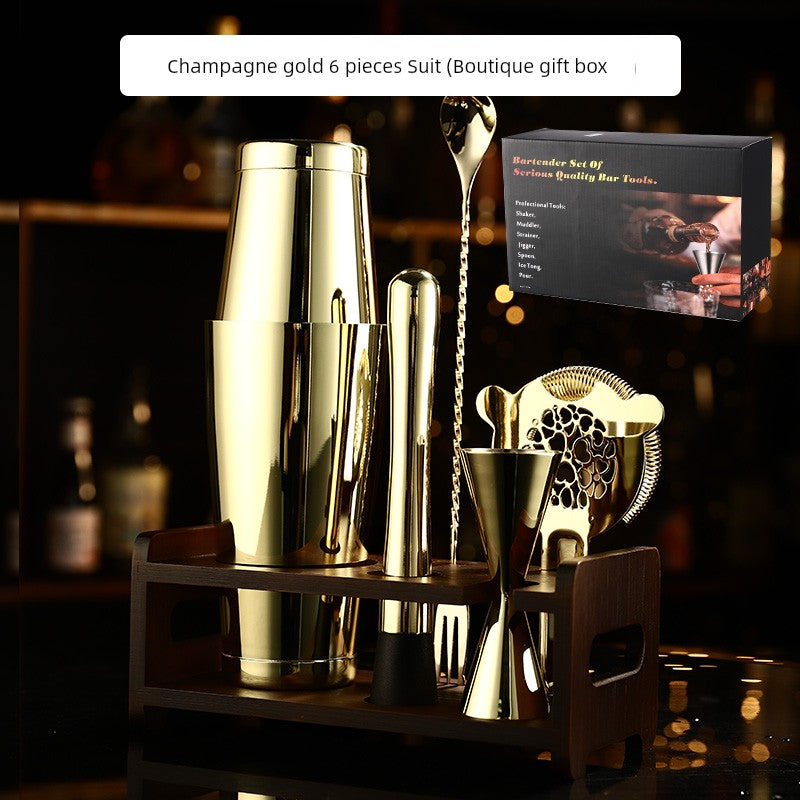 Boston 304 Bartender Standard Full Set of Bartending Utensils 6 Pieces Suit Cocktail Shaker with Rack Shaker Bartending Tool