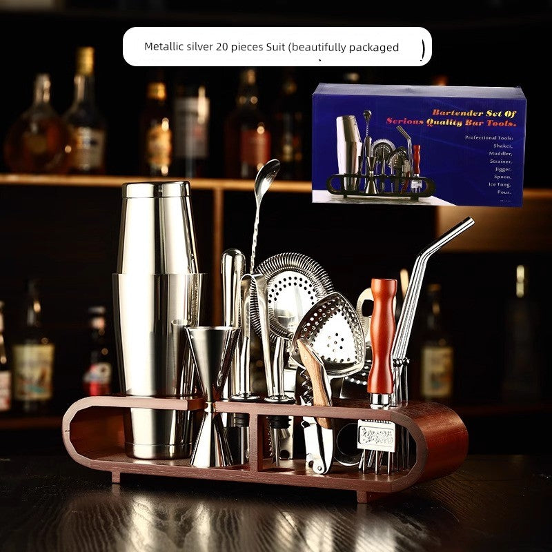 Boston 304 Bartender Standard Full Set of Bartending Utensils 6 Pieces Suit Cocktail Shaker with Rack Shaker Bartending Tool