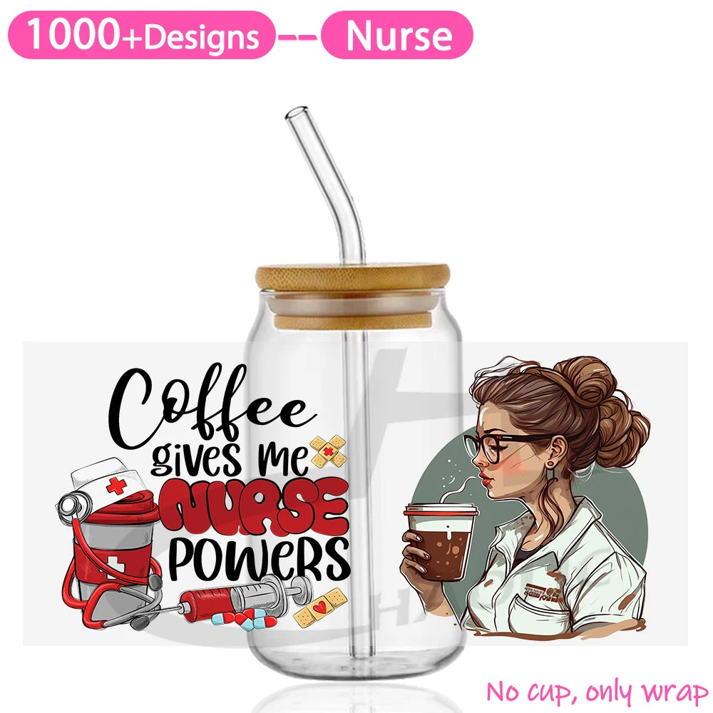 UV DTF Cup Wraps Transfers Nurse Sticker Iron On Transfer For Glass Can Wraps 16oz Libbey