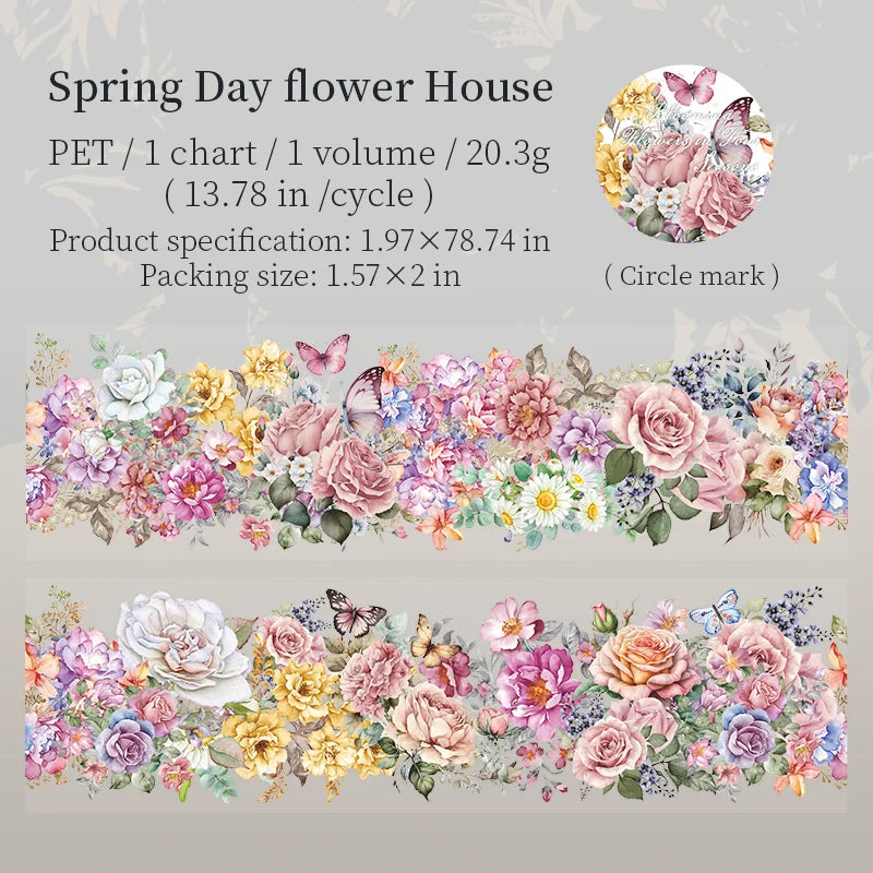 PET Tape flower Pattern Self-Adhesive Tape Sticker Decorative Masking Tape DIY Craft Decorative Tape For Scrapbooking Decoration