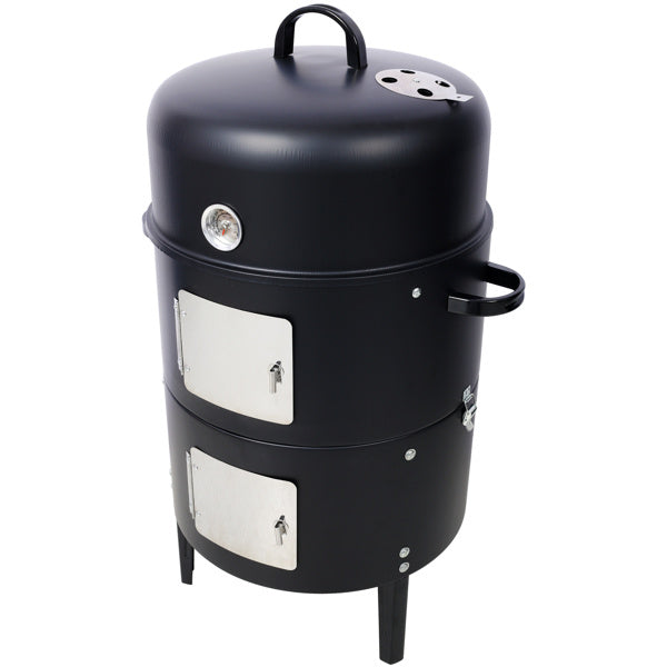 17 Inch Steel Charcoal Smoker, Heavy Duty Round Grill For Outdoor Cooking, Black