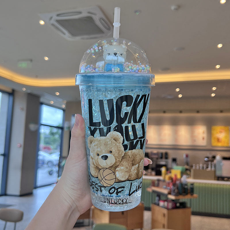 Cartoon Bear Ice Crushing Good-looking Plastic Water Cup Summer Portable