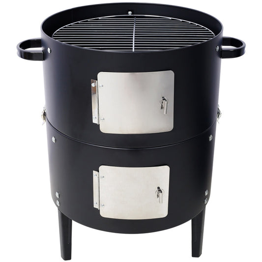 17 Inch Steel Charcoal Smoker, Heavy Duty Round Grill For Outdoor Cooking, Black