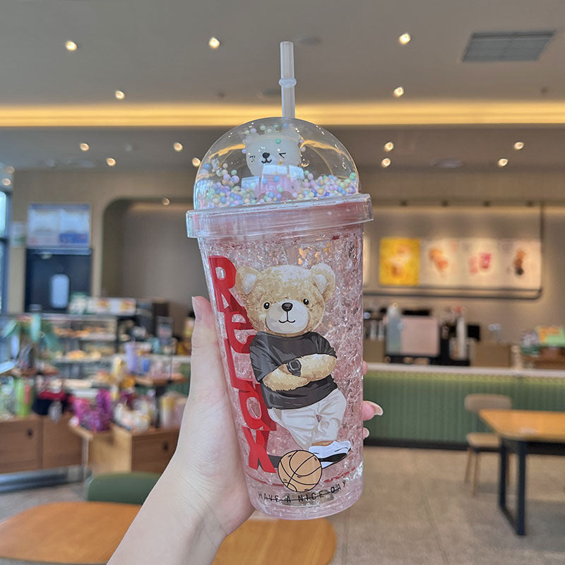 Cartoon Bear Ice Crushing Good-looking Plastic Water Cup Summer Portable