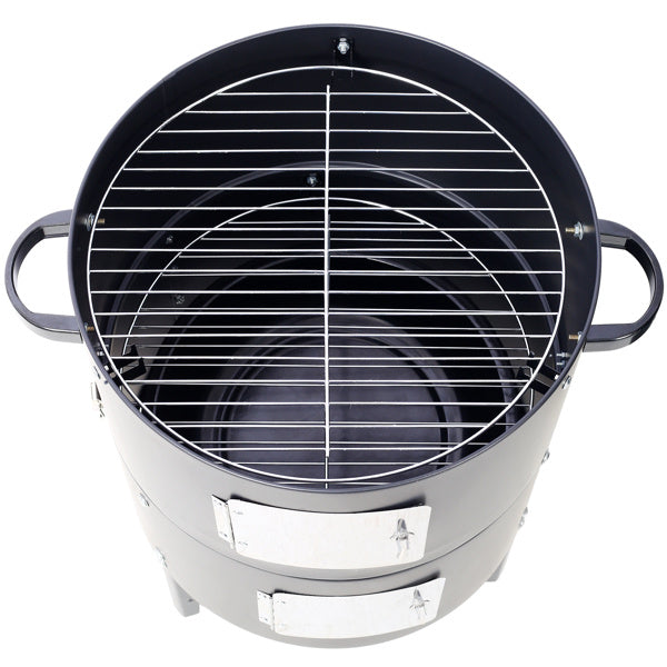 17 Inch Steel Charcoal Smoker, Heavy Duty Round Grill For Outdoor Cooking, Black