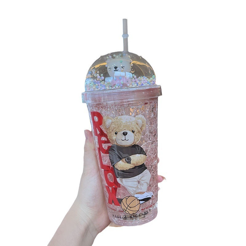 Cartoon Bear Ice Crushing Good-looking Plastic Water Cup Summer Portable