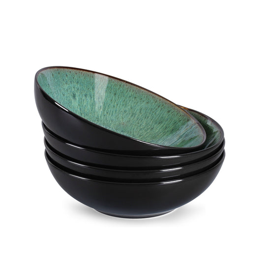 Creative Western  Kiln Change Peacock Green Bowl 30oz Bowl Set Of 4 For Cereal, Salad, Pasta, Soup, Dessert, Serving Dishwasher, Microwave And Oven